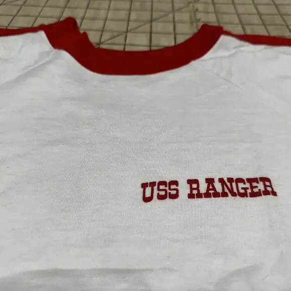 VTG 50s 60s USS RANGER US Navy WW2 Velva Sheen USA Sailor Ringer T Shirt Large